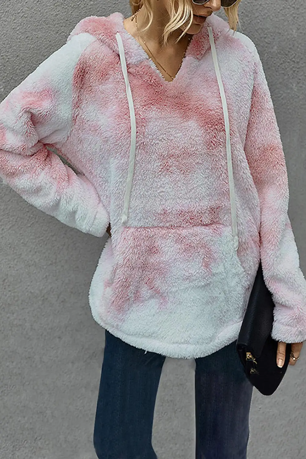 Black/Blue/Green V-Neck Tie-Dye Plush Plus Velvet Pullover Hoodie Sweatshirts Tops Women 2020 Casual Autumn Winter Outfits