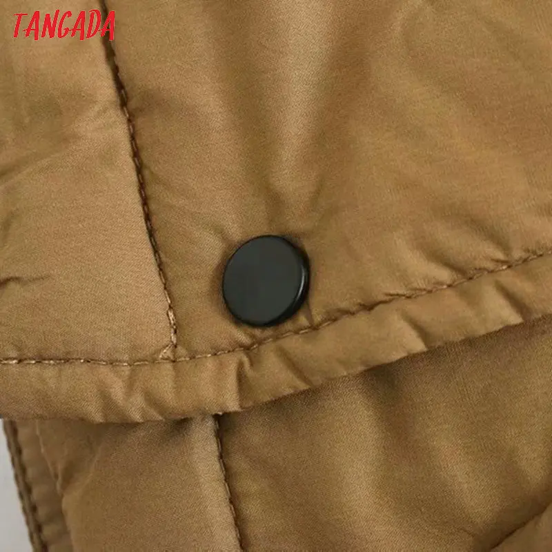 Tangada, женские парки цвета хаки, большие размеры, плотные,, отложной воротник, на молнии, с карманами, повседневное, для девушек, теплое зимнее пальто, 4M122