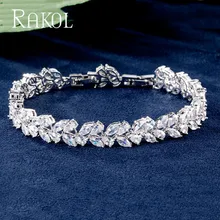 RAKOL Романтический кубический цирконий листья сладкий браслет для женщин свадебный ужин повседневное подарок на день рождения платье аксессуары REBP2126