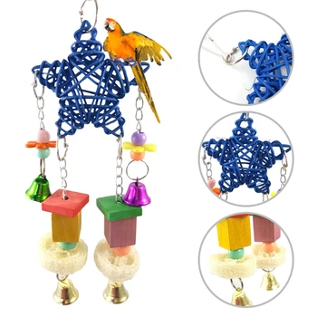 

Parrot Hanging Swing Toy Bells Chew Toy Colorful Hanging Wood Block Cockatiels Natural Birds Cage Hanging Toy