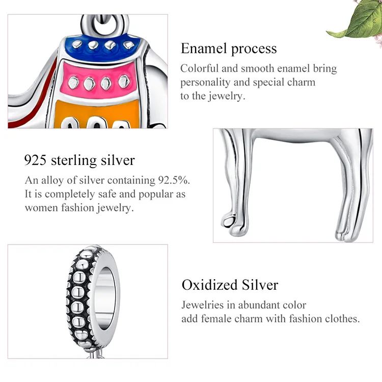 Bamoer пустынный верблюд подвеска Стерлинговое Серебро 925 Эмаль животное Шарм подходит 3 мм Змея браслет модные ювелирные изделия SCC1376