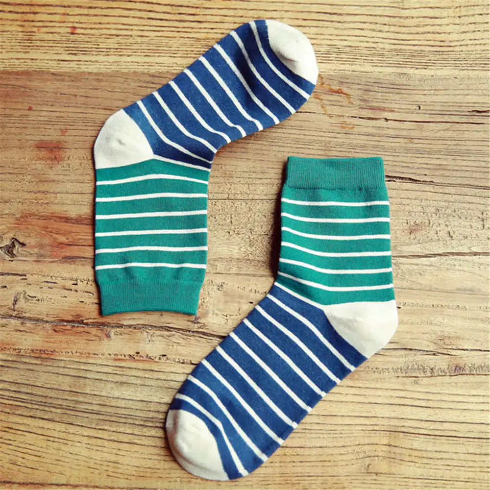 New Men Cotton Socks Antibacterial Leisure Comfortable Breathable Striped Sporting Business Socks Male Calcetines Meias Dropship - Цвет: Green Blue