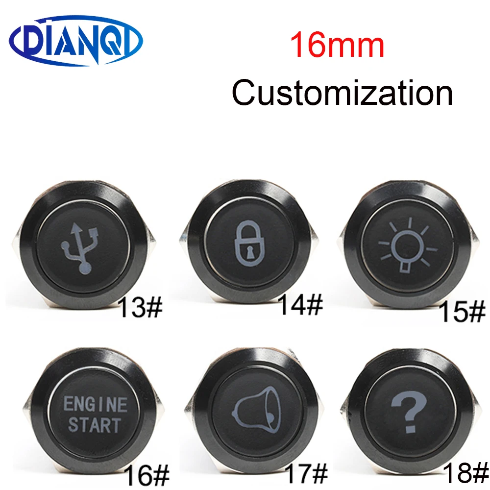 

16mm customizable Alumina Momenary/Latching metal Led logo light latching fixed button switch car speaker horn buttonswitch