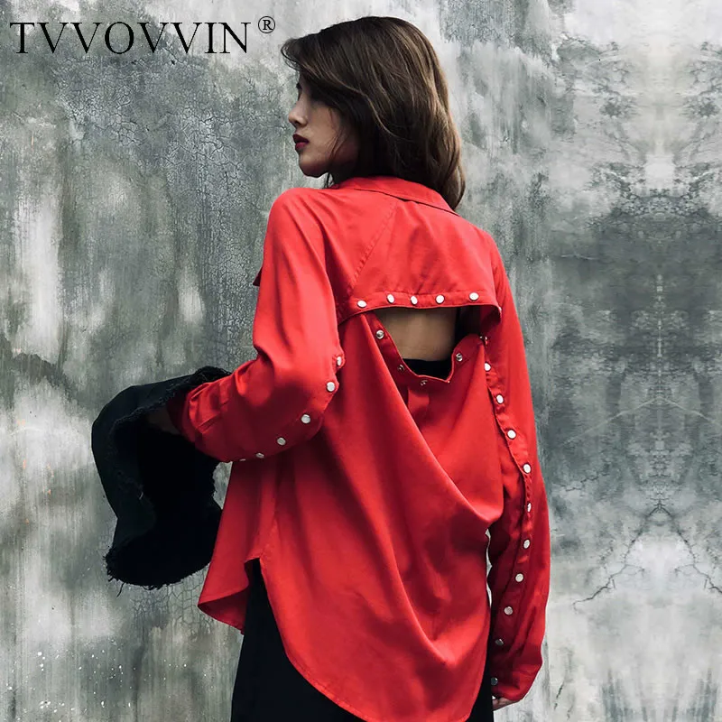 TVVOVVIN, красная женская блузка с открытой спиной, модная, новинка, осенняя, с одним нагрудным карманом, элегантная, прямая, в миноритарном стиле, рубашка L561