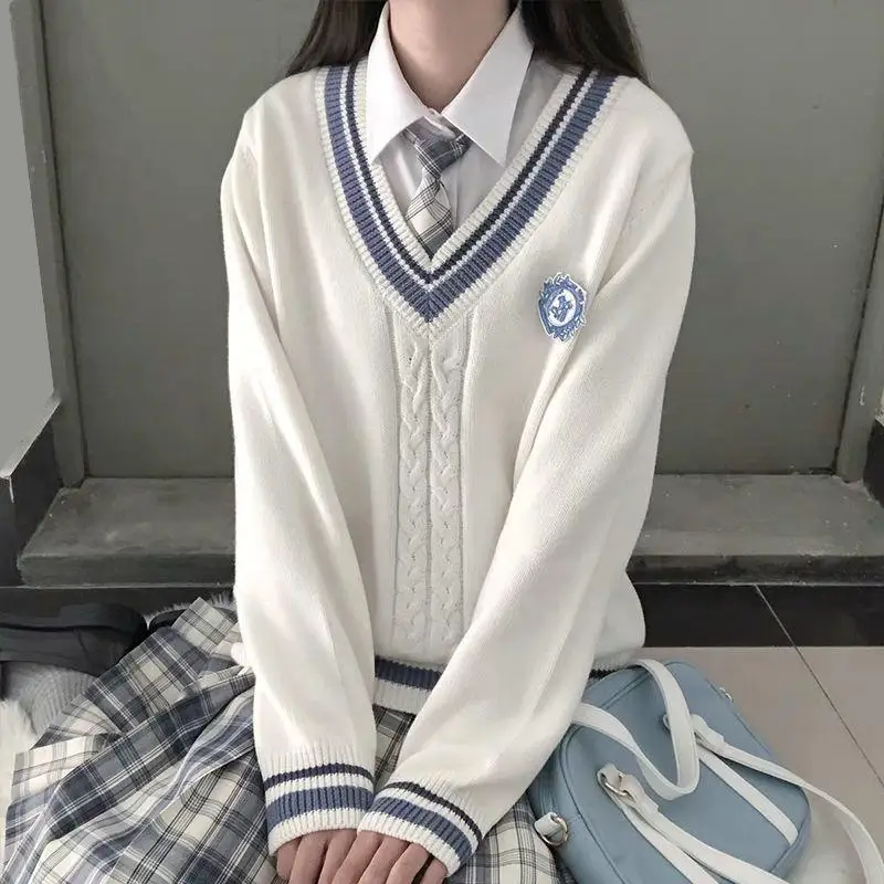 Autumn Winter College Style 3-pcs JK Uniform V-neck Knitted Sweater Pants Unisex Couple
