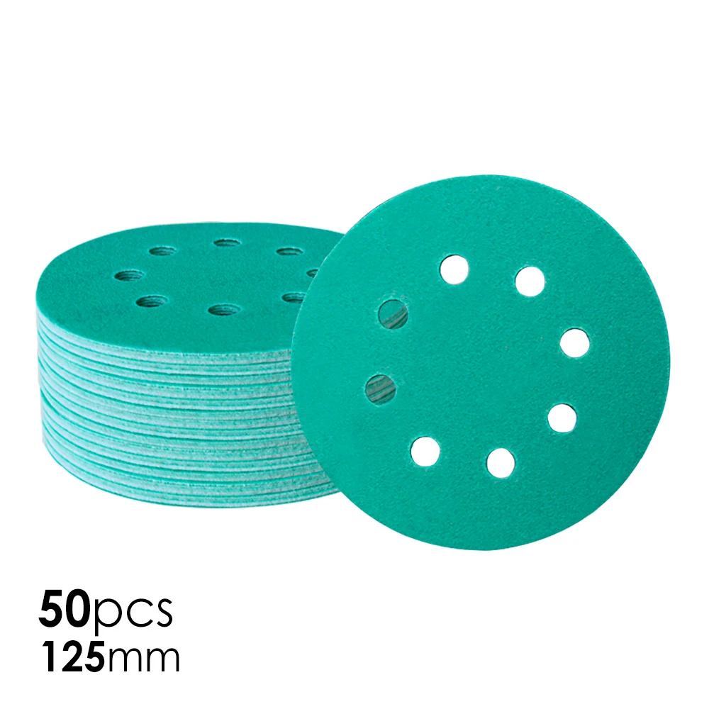 50pcs 125mm Film Sandpaper 5" Professional Anti Clog Sanding Disc Hook & Loop Aluminium Oxide Sand Paper with Grits 60~400