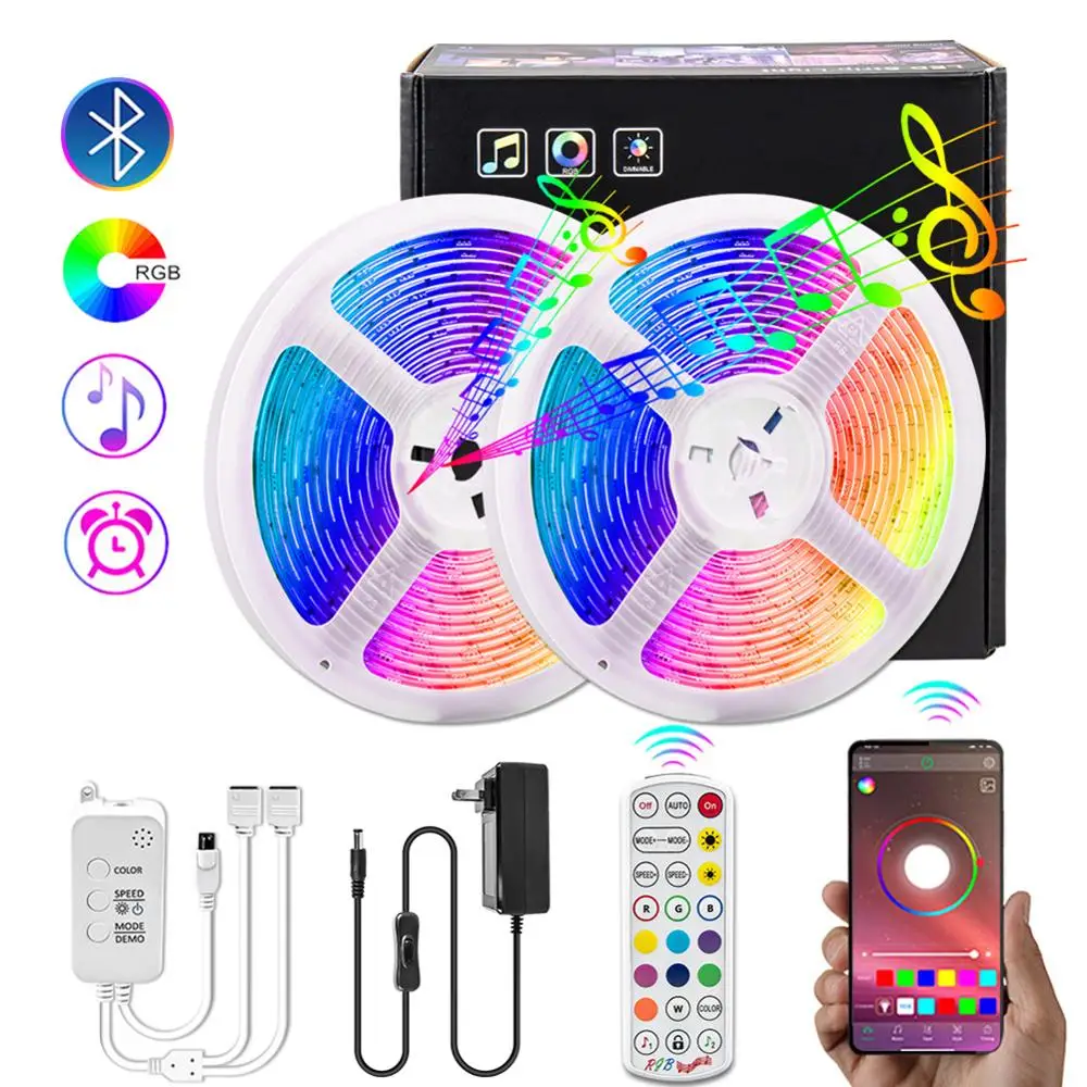 

5050 SMD Waterproof Flexible LED Strip Lights 10m 12V Bluetooth APP/Remote Control Music Sync Color Changing RGB LED Lights