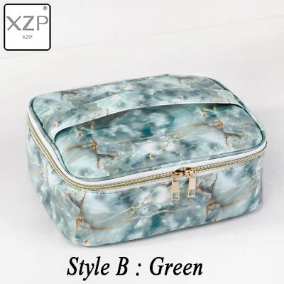 Style B Green XZP Мрамор узор женская косметичка для макияжа чехол губная помада косметичка Сумка чемодан красивая щетка большой Ёмкость чехол принадлежности Для женщин Косметическая Сумка-косметичка - Цвет: Style B Green