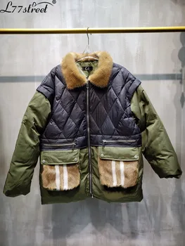 

Mink Fur Fur Fur Collar down Jacket Military Style Niche Stitching Large Size White Duck down Women's Coat Winter
