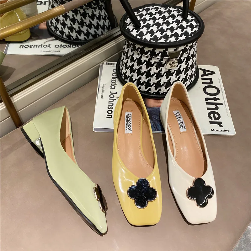 Metal decoration square toe flats brief low heels slip on moccasins casual comfy soft bottom loafers shallow leisure women shoes