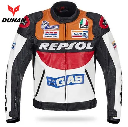 DUHAN Moto GP мотоцикл REPSOL гоночная кожаная куртка VS02 Цвет оранжевый синий M L XL XXL 3XL