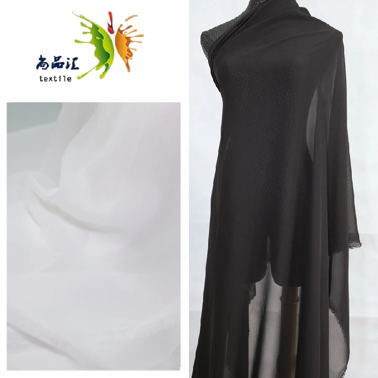 

Black White 100D Chiffon Yarn Riblet Lining Fabric Ancient Dress Ruskirt Gauze Curtain For Shooting Material