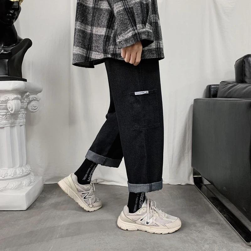 90% OFF Straight Jeans Men's Fashion Washed Solid Color Casual Overalls Jean Pants Men Streetwear Wild Loose Hip Hop Denim Trousers Mens