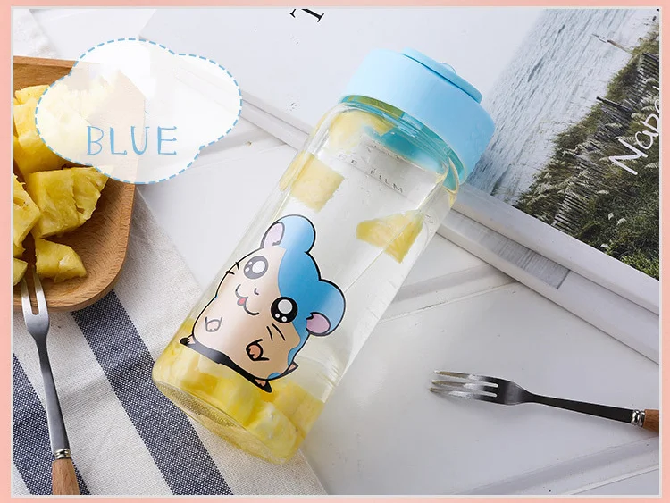 Blue Милая бутылка для воды с мультяшным герметичным портативным соломенным пластиковым чайником для офиса, школы, путешествий, кемпинга, чая чайник для молока, детская бутылка для воды - Цвет: Blue
