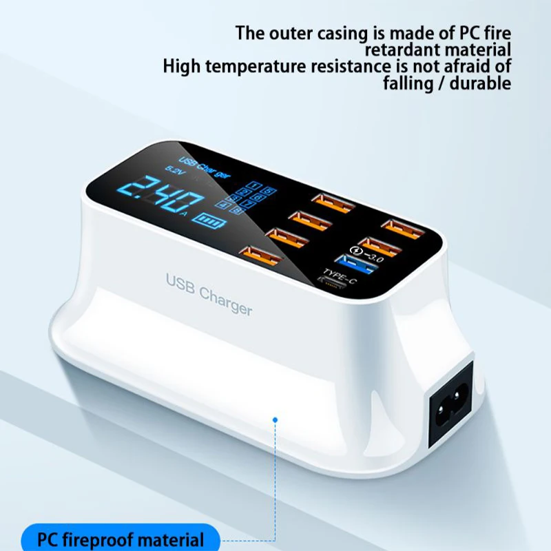 

8 Ports USB LCD Digital Display Charger For Xiaomi Huawei Samsung iPhone Android Adaptateur Phone Portable Chargeur XEDAIN