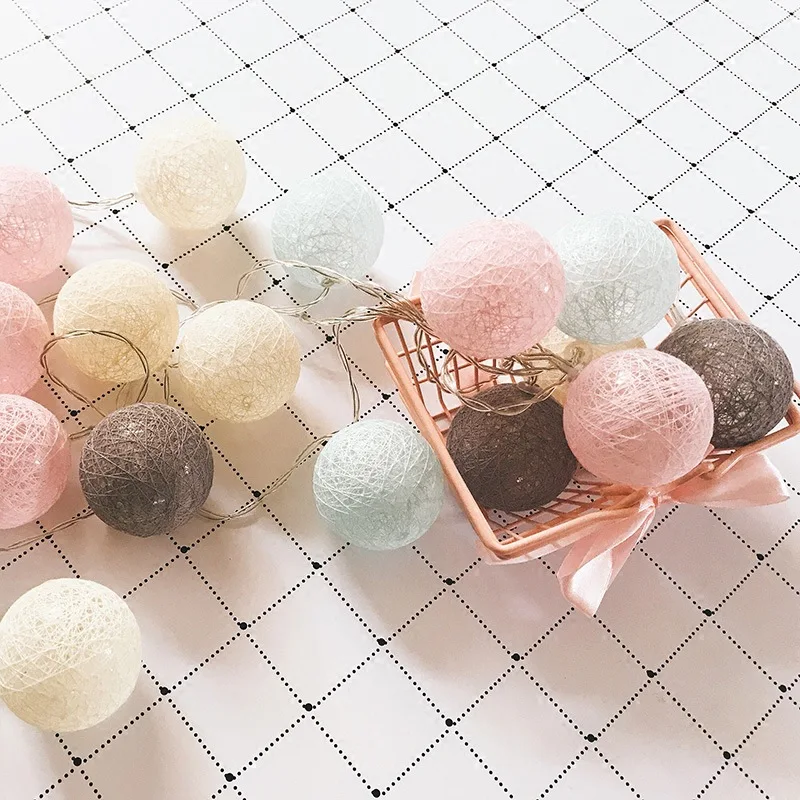 

LED Light Thailand Cotton Ball Lighting Chain Christmas Lights Battery Light Holiday Decorative Lights Macarons GIRL'S Heart Cot