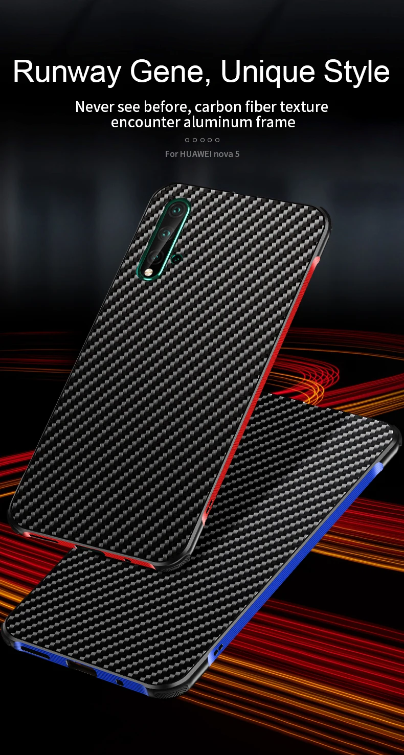 Роскошный Алюминиевый металлический чехол для huawei Nova 5, чехол Nova 4, тонкий жесткий чехол из углеродного волокна для huawei Nova 5/4