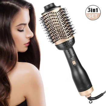 

One-Step Hair Dryer & Volumizer Premium Hot Air Brush 3 In 1 Negative Ion Hair Straightener / Culer 3 Heat Setting Wet/Dry Using