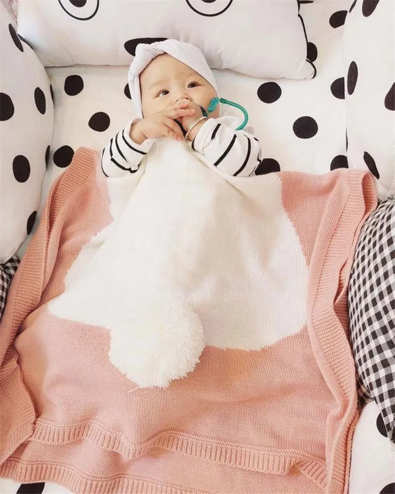 Baby Blankets Newborn Cute Big Rabbit Ear Blanket Soft Warm Knitted Swaddle Kids Bath Towel Baby Toddler Bedding Blankets - Цвет: Розовый
