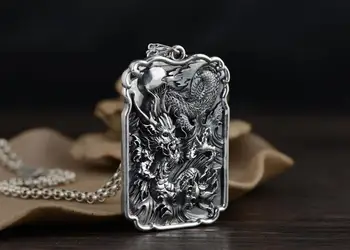 

990 Sterling Silver dragon charm pendant tag amulet men's jewelry A4412