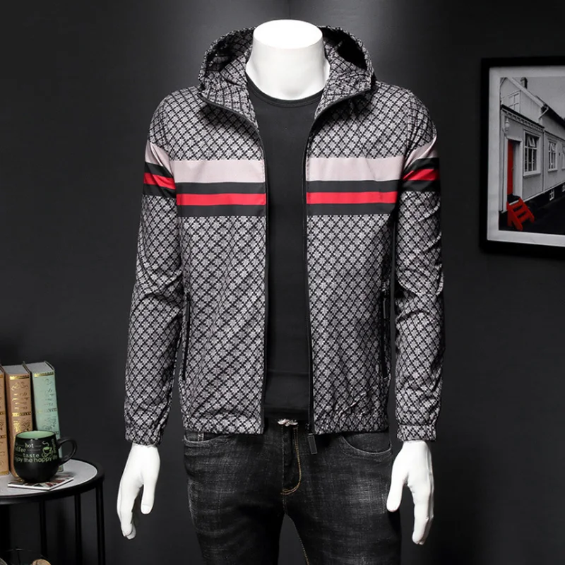

Men's Jacket Spring Autumn 2020 New Popular Logo Fashionable Young Men's Handsome Print Slim Hooded Jacket Coat Men Plus Size