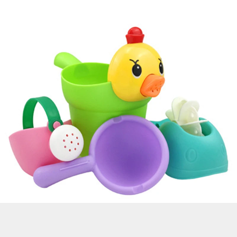 Duck 4Pcs Set Детские игрушки для душа, для ванны, милая желтая утка, водяное колесо, слон, игрушки для детей, кран для купания, спрей для воды, инструмент, игрушка, дропшиппинг - Цвет: Duck 4Pcs Set
