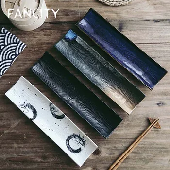 

FANCITYSushi plate ceramic rectangular plate creative Japanese cuisine pastry plate hand-painted long sashimi plate saury plate
