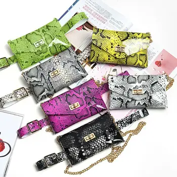 

Women Waist Bag Snakeskin Fashion 2pcs Leather Handbag Shoulder Lady Cross Body Bag Tote Messenger Satchel Purse