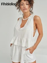 

Fitshinling Set Woman 2 Pieces Solid Sleepwear Sleeveless Women's Home Clothes Casual Loungewear Shorts Spring Nightwear 2022