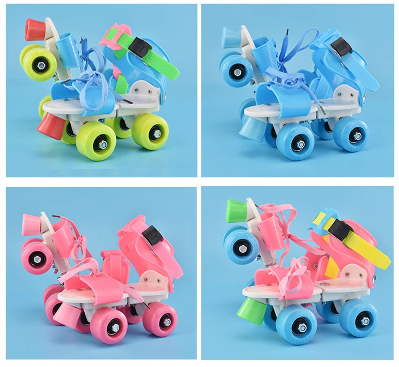 

1 Pair Children Adult Double Line Skates Shoes 4 PU Wheels Roller Indoor Quad Parallel With Brake Adjustable Patines Boy Girl