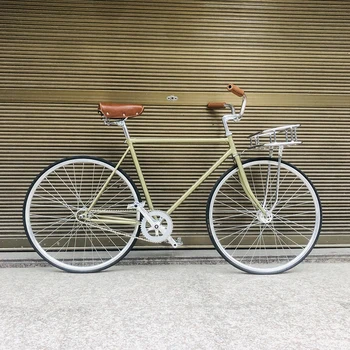 Bicicleta de carretera Retro, cuadro dorado, 700C piñón fijo, pista de marcha única, 52cm