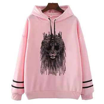 

King Lion Aesthetic Dropshipping Girl Hoodies 2020　Pattern Print Hoodies O-Neck Tops Fashion Women　Hoodie