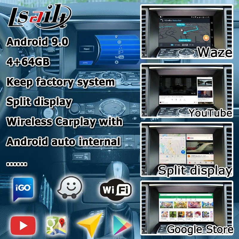Android / carplay interface box for Infiniti QX70 FX37 FX50 FX 2010-17 with QX50 QX60 QX80 video interface GPS navigation Lsailt samsara gps