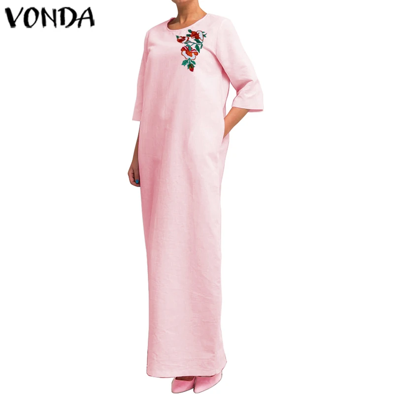 Розовый VONDA/женское платье с круглым вырезом, летнее платье с рукавом 3/4, платья с принтом, большие размеры, повседневное праздничное платье, модное богемное платье, Vestidos 5XL, Халат - Цвет: Розовый