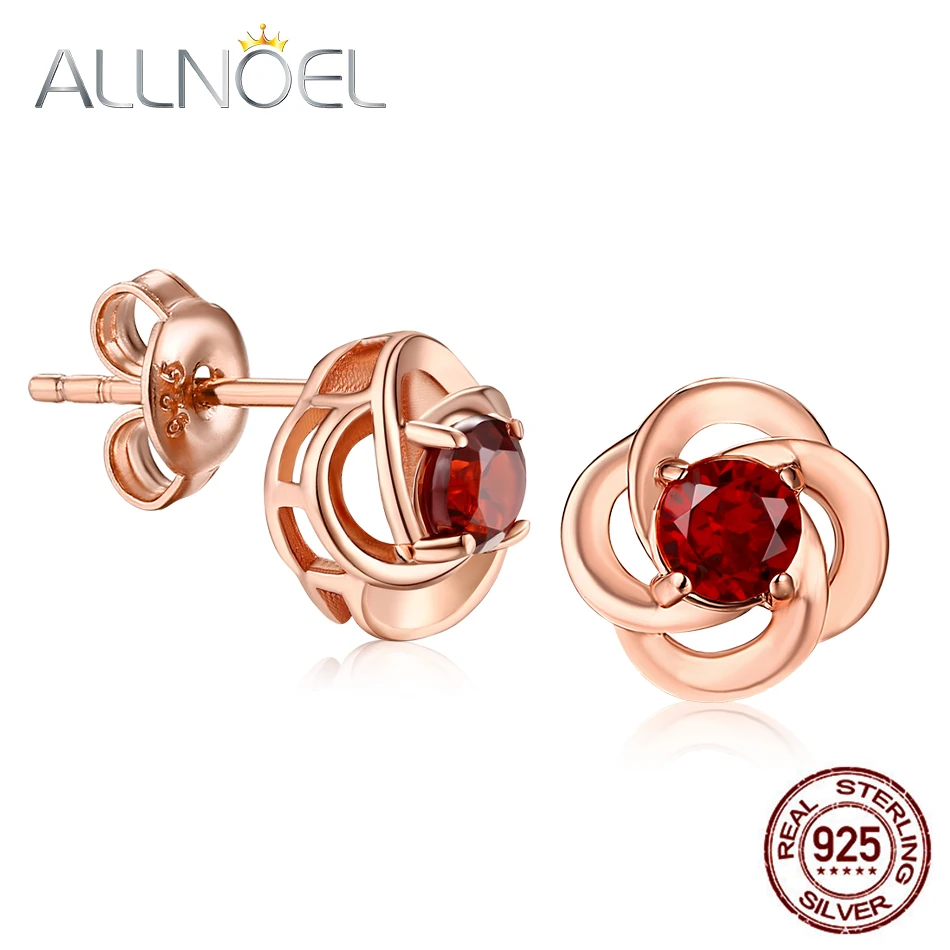ALLNOEL серебро 925 ювелирные изделия серьги гвоздики 100% натуральный гранатовый