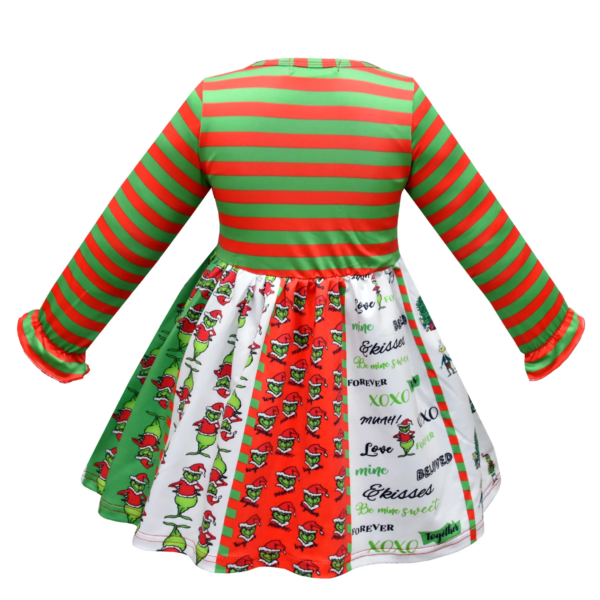 Платье для девочек; коллекция года; платье Санта-Клауса; Рождественский костюм с длинными рукавами; Детские платья принцессы с рисунком; наряды для девочек
