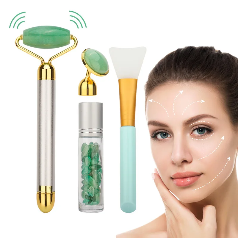 

Quartz Cleansing Roller Electric Vibration Natural Jade Roller Rose Face-Lift Facial Massager Ice Rolling Beauty Skin Care Tools