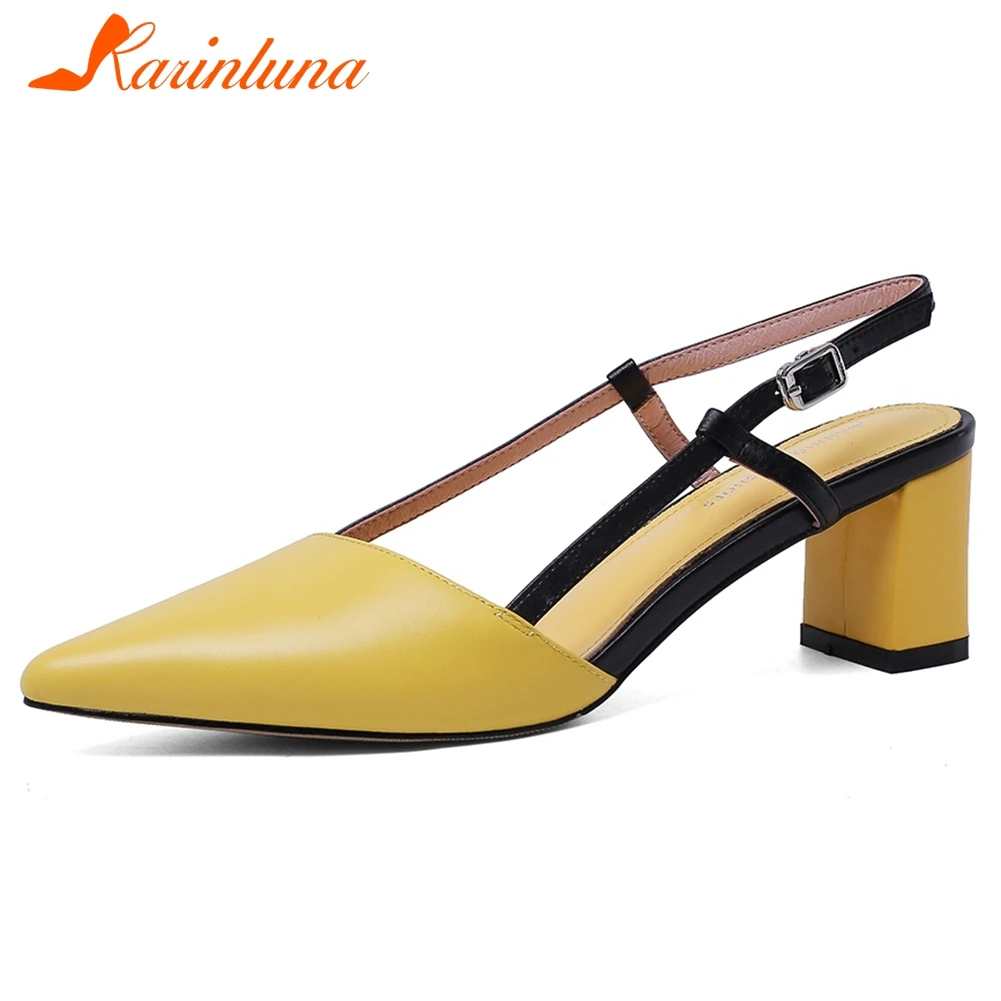 

Karinluna New Arrivals 2020 Genuine Cow Leather Summer Sandals Woman Shoes Pointed Toe Buckle Strap Lady Shoes Women Sandals