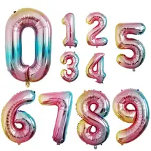 32 дюймов Большой Фольга на день рождения воздушные шары воздушные гелиевые шара с цифрой Happy День рождения украшения градиент Цвет цифры для воздушных шаров
