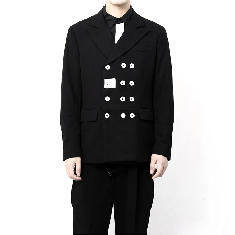 

Men's casual suit jacket with multi-breasted buttons dark simple white buttons
