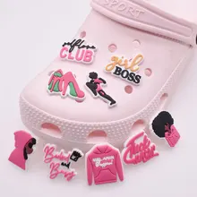

Hot 1pc Pink black Girl Shoe Charms Buckle PVC For Croc jibz Clogs Garden Shoe Girl Boss Decoration Accessorie Girls Party Gifts