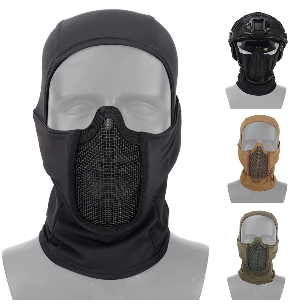 

Tactical Full Face Steel Mesh Mask Balaclava Hunting Airsoft Paintball Mask CS Game Hunting Cycling Protective Helmet Liner Cap