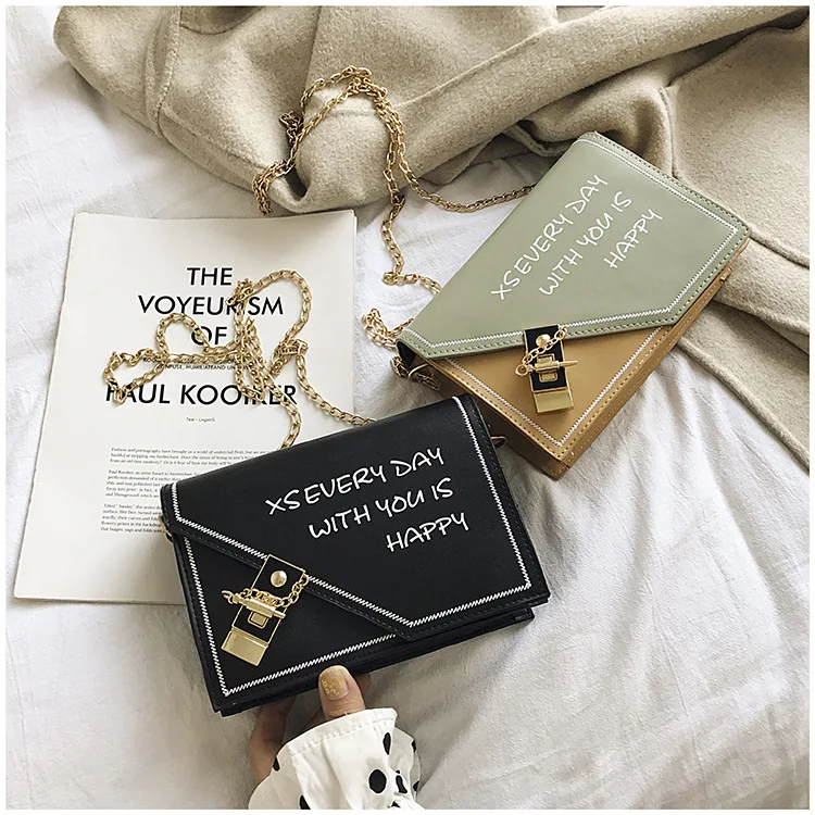 

Contrast Color Cutaway Mortise Lock Picture Square Sling Bag 2020 New Style Shoulder Bag Western Style Women's Square Sling Bag