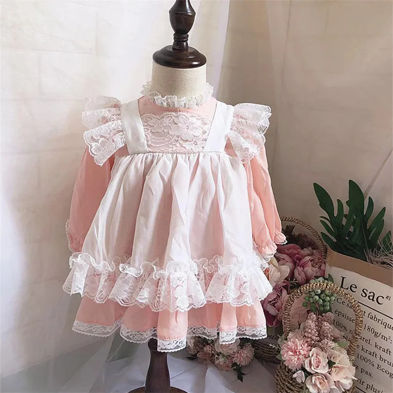 

Spanish Vintage Palace Style Princess Girls Dress Fake Two-pieces Children Sweet Lace Dress Modis Kids Clothes Vestidos G075