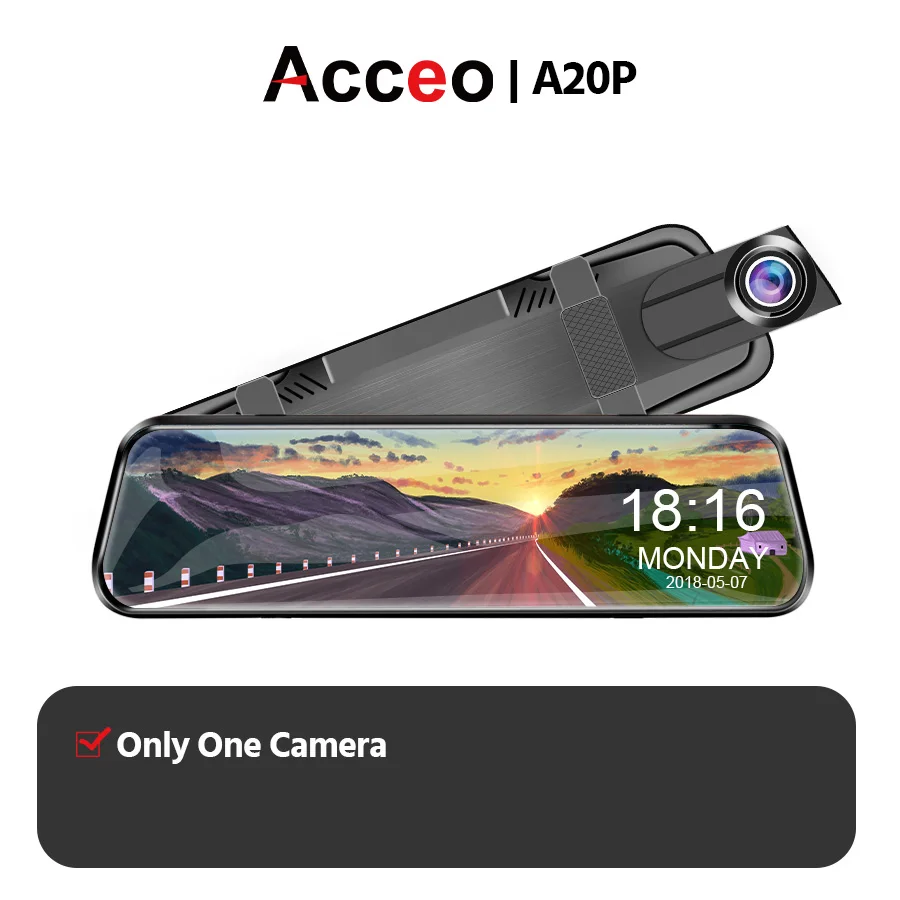 Acceo A20P 10 Inches Car Dvr Dash Cam HD 1080P Dual Lens Touch Screen Auto Rearview Mirror Dash Stream Media 170° Front And Rear vehicle blackbox dvr full hd 1080p