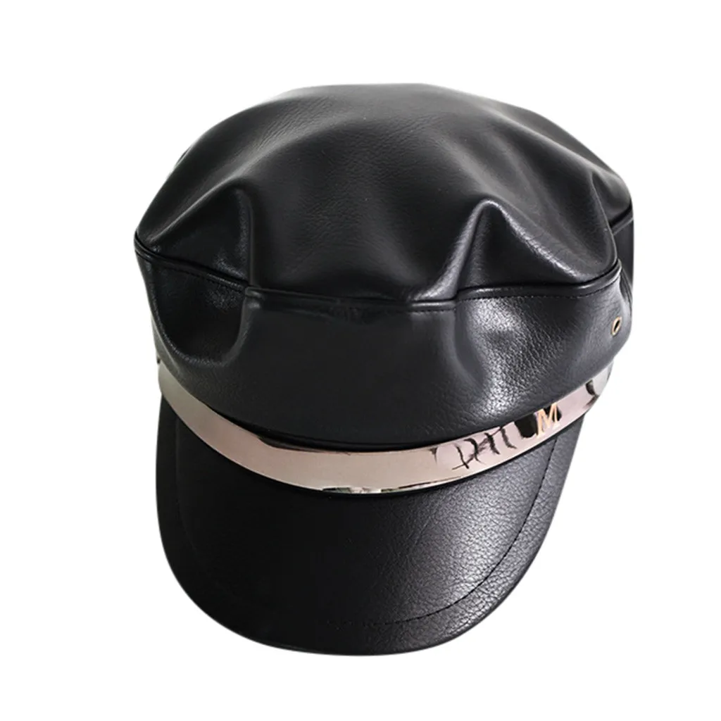 Дизайн головной убор из заменителя кожи берет простые цвета Дамы Женщины s Девушки Мода шляпа на зиму осень Газетчик шляпа подарок для женщин - Цвет: Черный