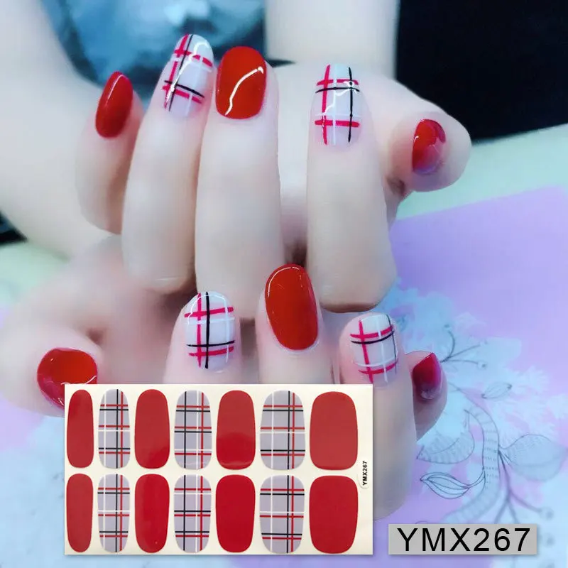 YMX267 14 насадок/набор полное покрытие наклейки для ногтей s Обертывания DIY наклейки для нейл-арта простые наклейки s самоклеющиеся наклейки для ногтей розовый белый черный зеленый - Цвет: YMX267
