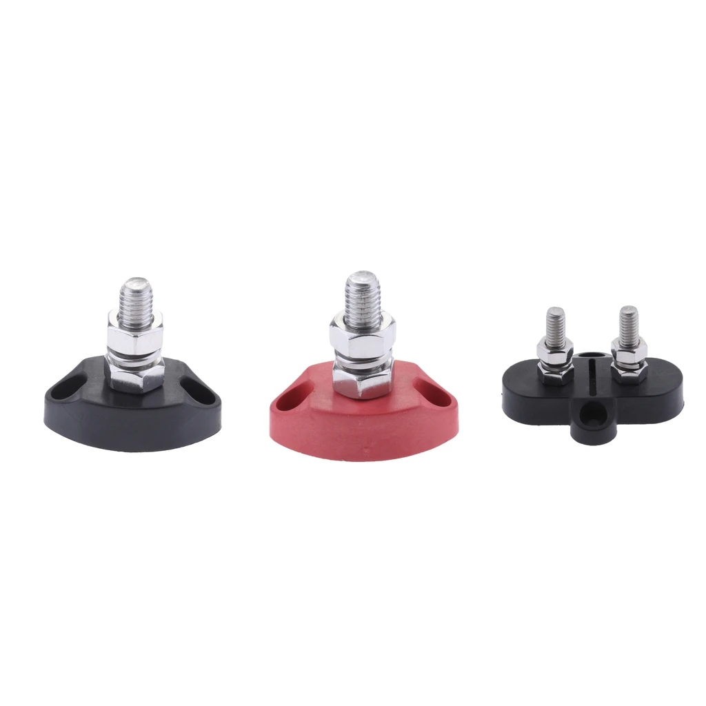 3Pieces Red & Black Junction Block Power Post Insulated Terminal Stud 6mm 3Pieces Red & Black Junction Block Power Post Insulated Terminal Stud 6mm