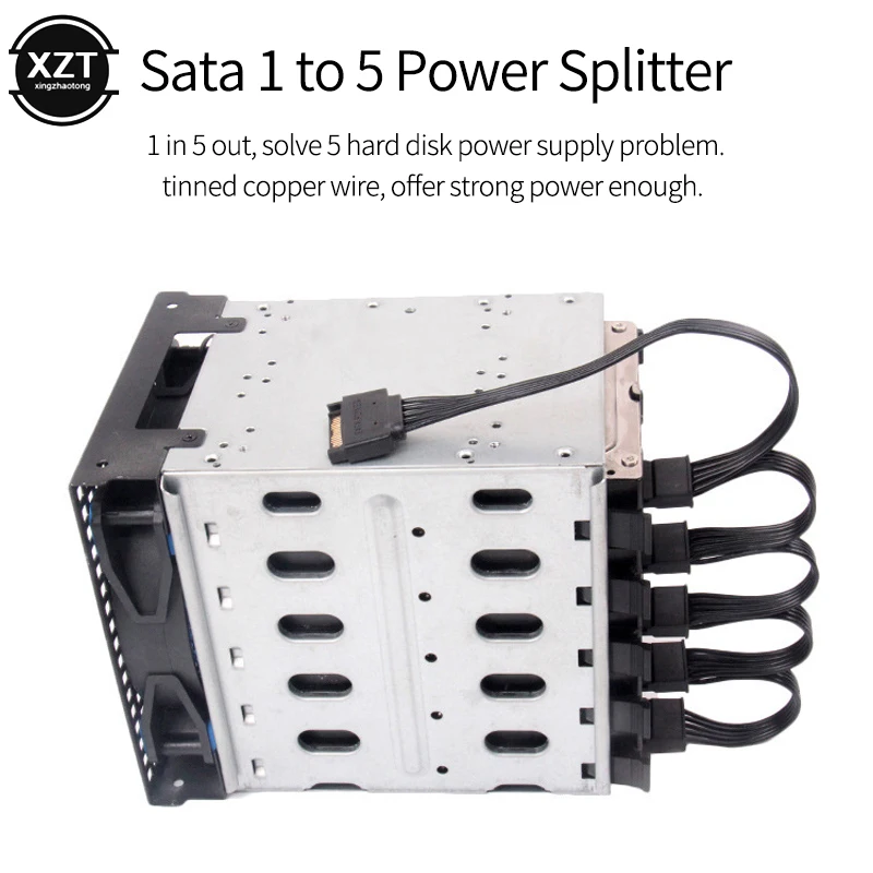New SATA 15Pin M 1 to 5 SATA 15Pin F Hard Drive Power Supply Splitter Cable Cord for DIY PC Sever 15-pin Power Adapter 60CM,power adapter,power cable,sata power cable