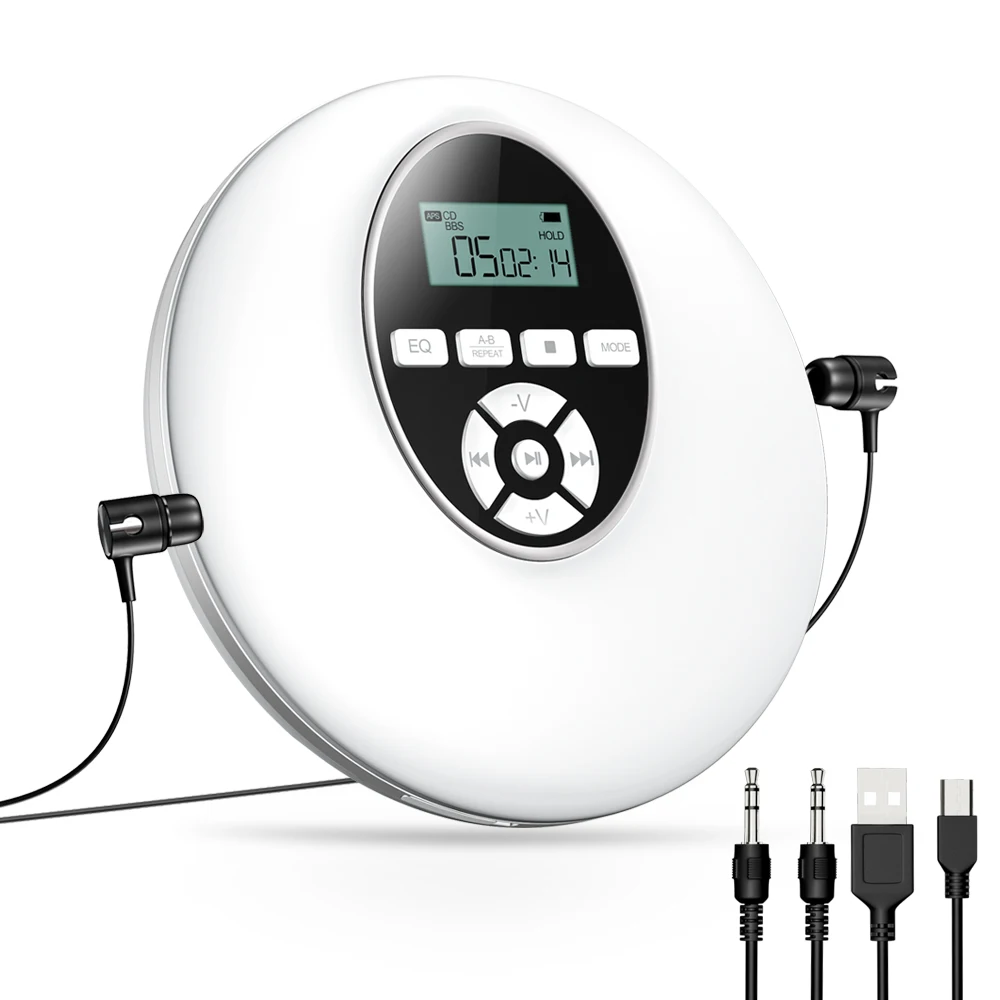 

Portable CD Player Walkman CD Player For Car Hifi Music Player With Earphone Reproductor CD lecteur CD Music Discman Gift White